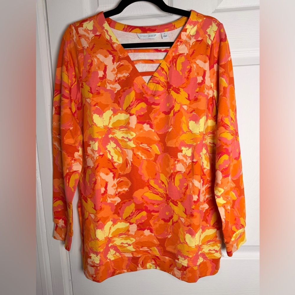 Sport Savvy Women's VNeck Top Vibrant Floral Long Sleeve Top Size Small